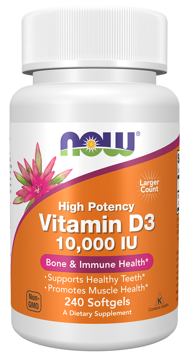 NOW Supplements, Vitamin D-3 10,000 IU Softgels, 240 Softgels — product image