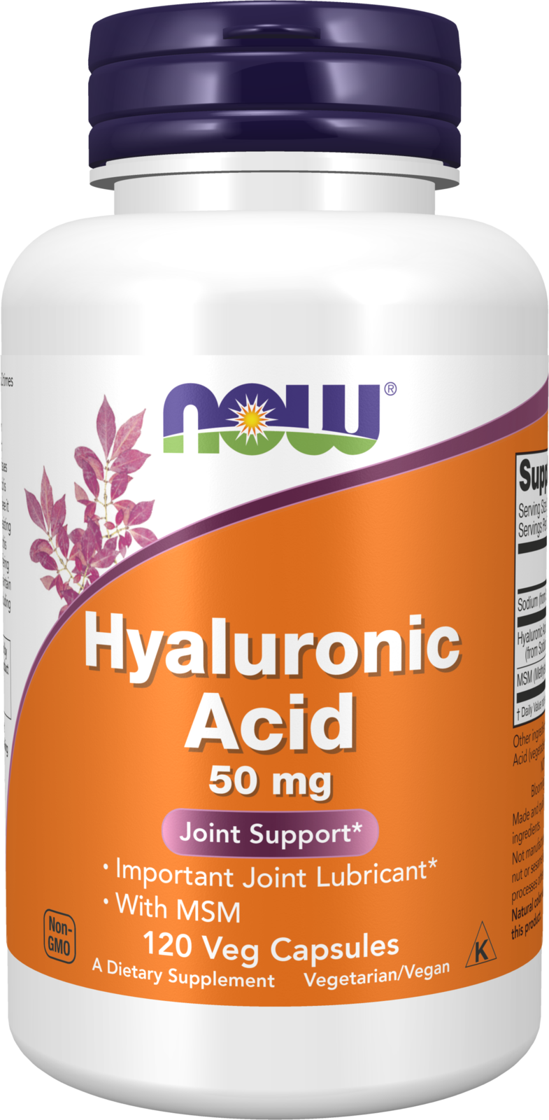 NOW Supplements, Hyaluronic Acid 50 mg, MSM, Joint Support*, 120 Veg Caps — product image