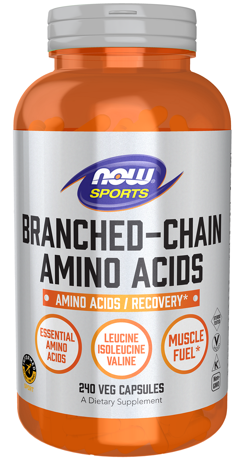NOW Sports, Branched Chain Amino Acids, Recovery*, 240 Veg Caps — product image