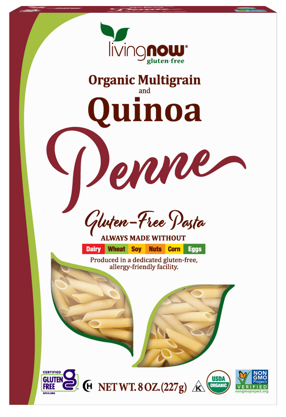 NOW Foods, Organic Quinoa Penne, Gluten-Free, Quinoa and Rice Pasta, 8 oz — product image