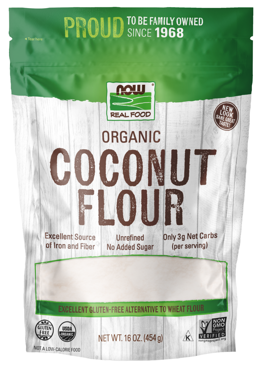 NOW Foods, Organic Coconut Flour, Unsweetened, Source of Fiber, 16 oz — product image