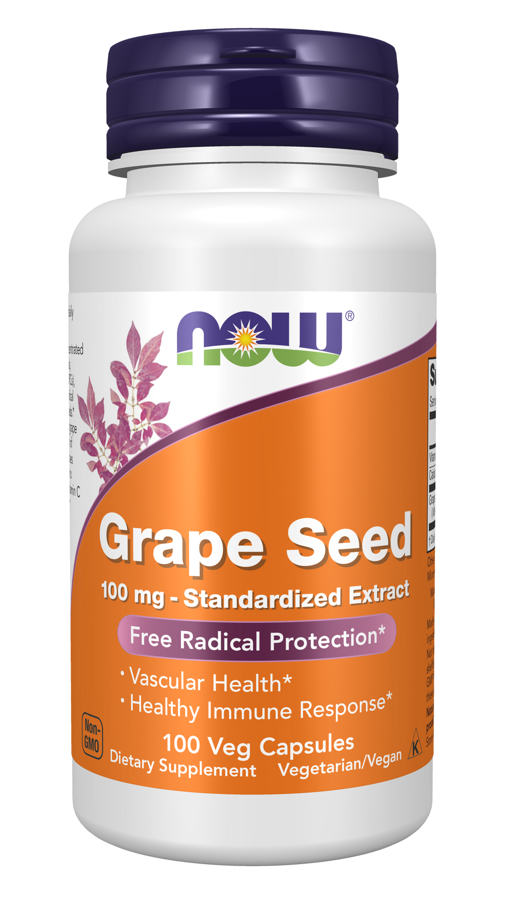 NOW Supplements, Grape Seed 100 mg, with Vitamin C, 100 Veg Caps — product image