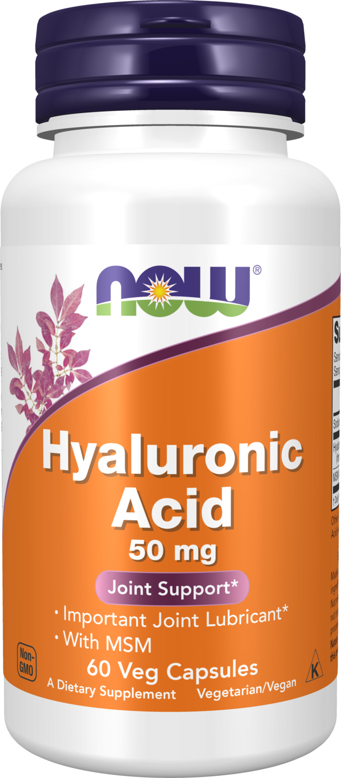 NOW Supplements, Hyaluronic Acid 50 mg, MSM, Joint Support*, 60 Veg Caps — product image