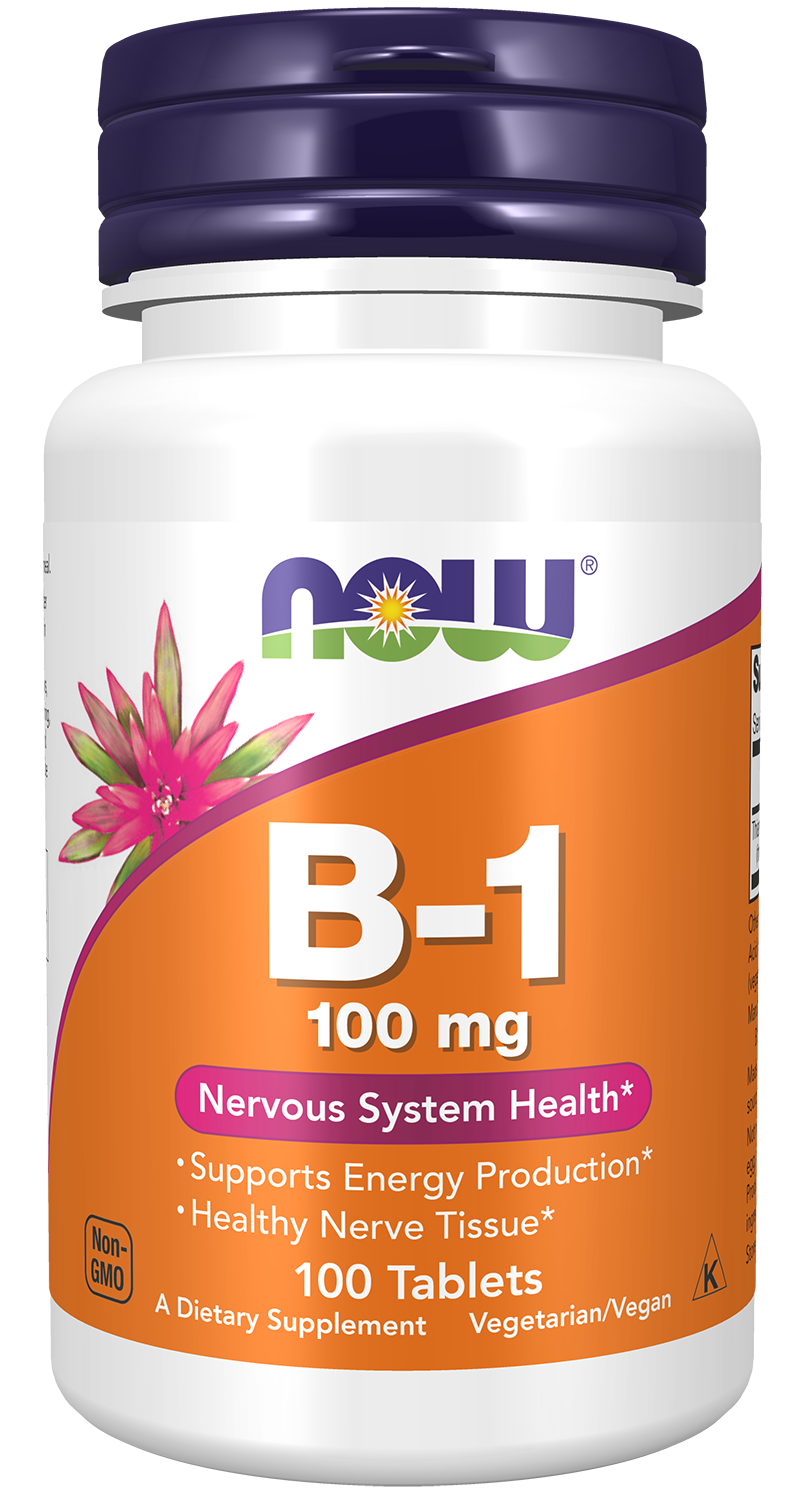 NOW Supplements, Vitamin B-1 100 mg, Nervous System Health*, 100 Tabs — product image