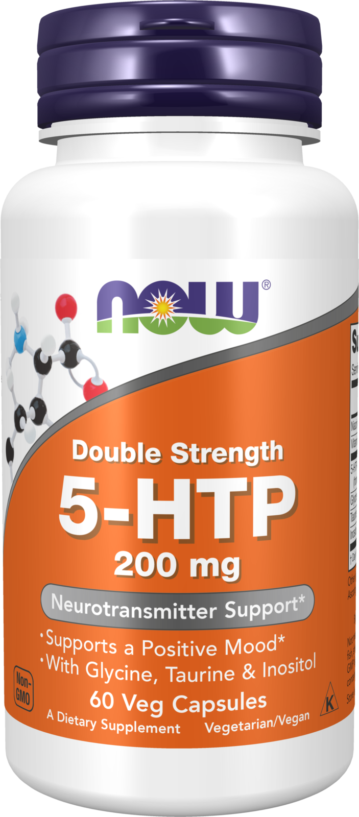NOW Supplements, 5-HTP (5-hydroxytryptophan) 200 mg, 60 Veg Caps — product image