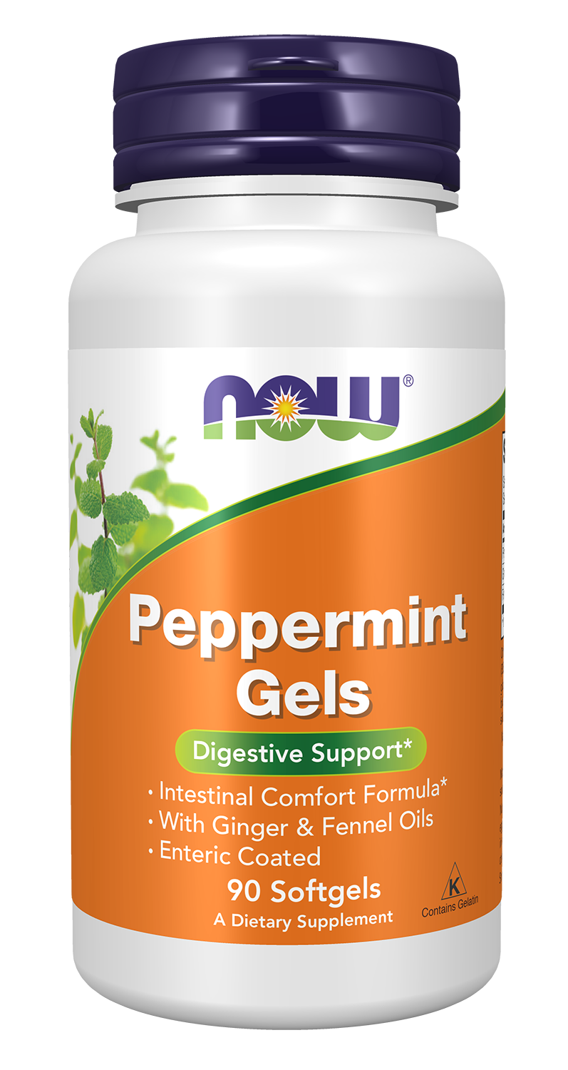 NOW Supplements, Peppermint Gels with Ginger & Fennel Oils, 90 Softgels — product image