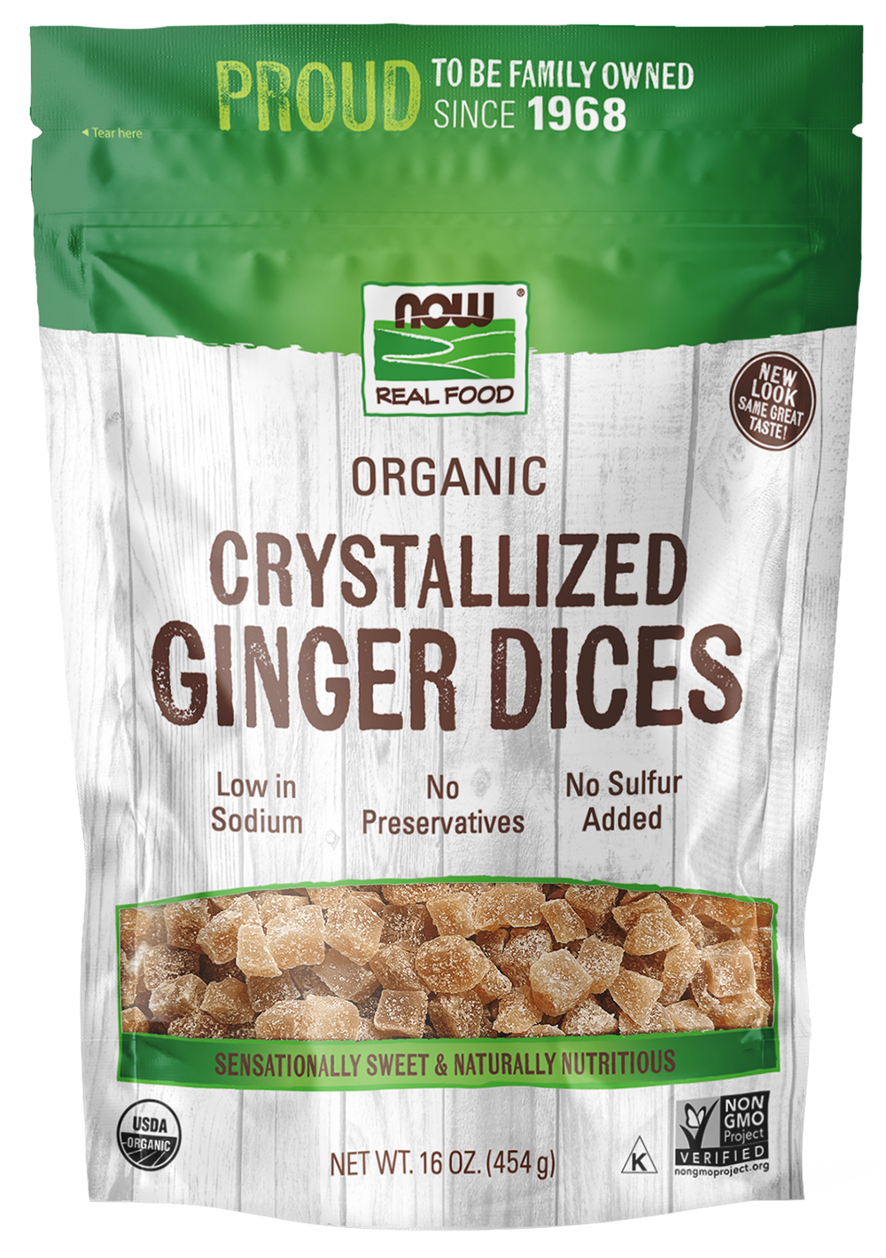 NOW Foods, Organic Crystallized Ginger Dices, No Preservatives, 16 oz — product image