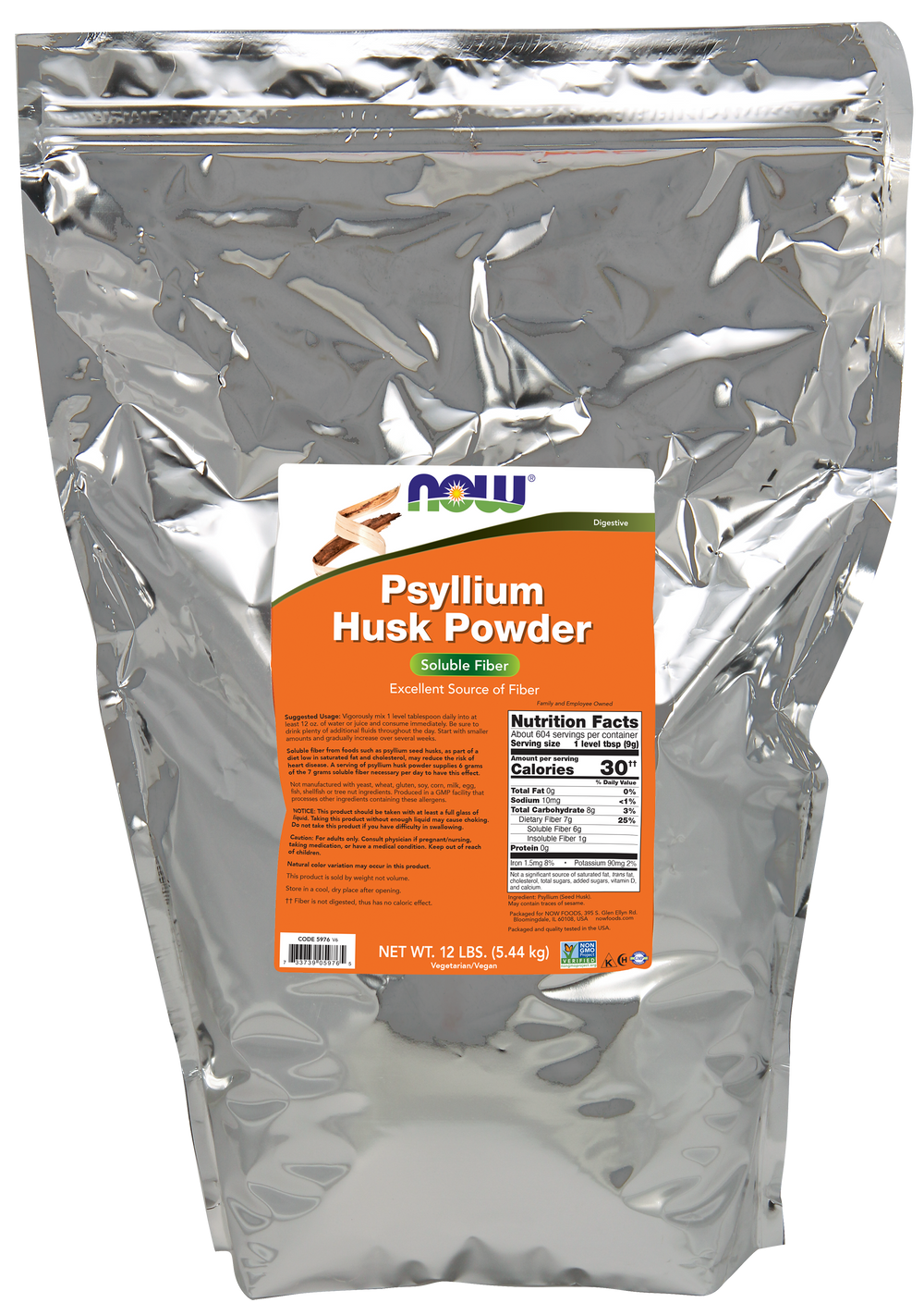 NOW Supplements, Psyllium Husk Powder, Soluble Fiber, 12-lb — product image