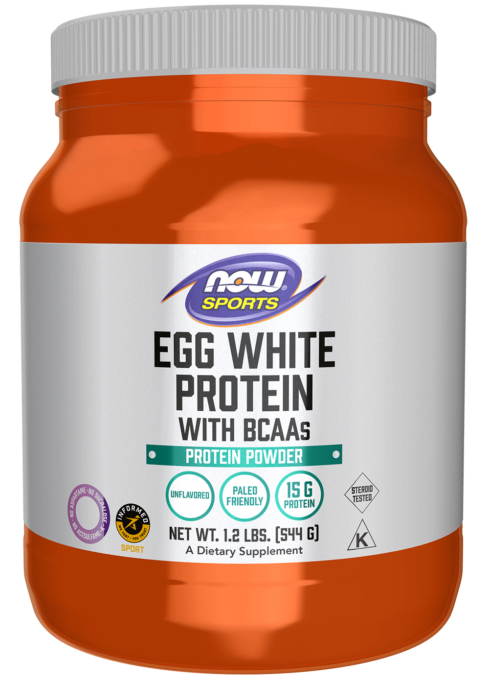 NOW Sports, Egg White Protein, 15g With BCAAs, Unflavored Powder, 1.2 lbs — product image