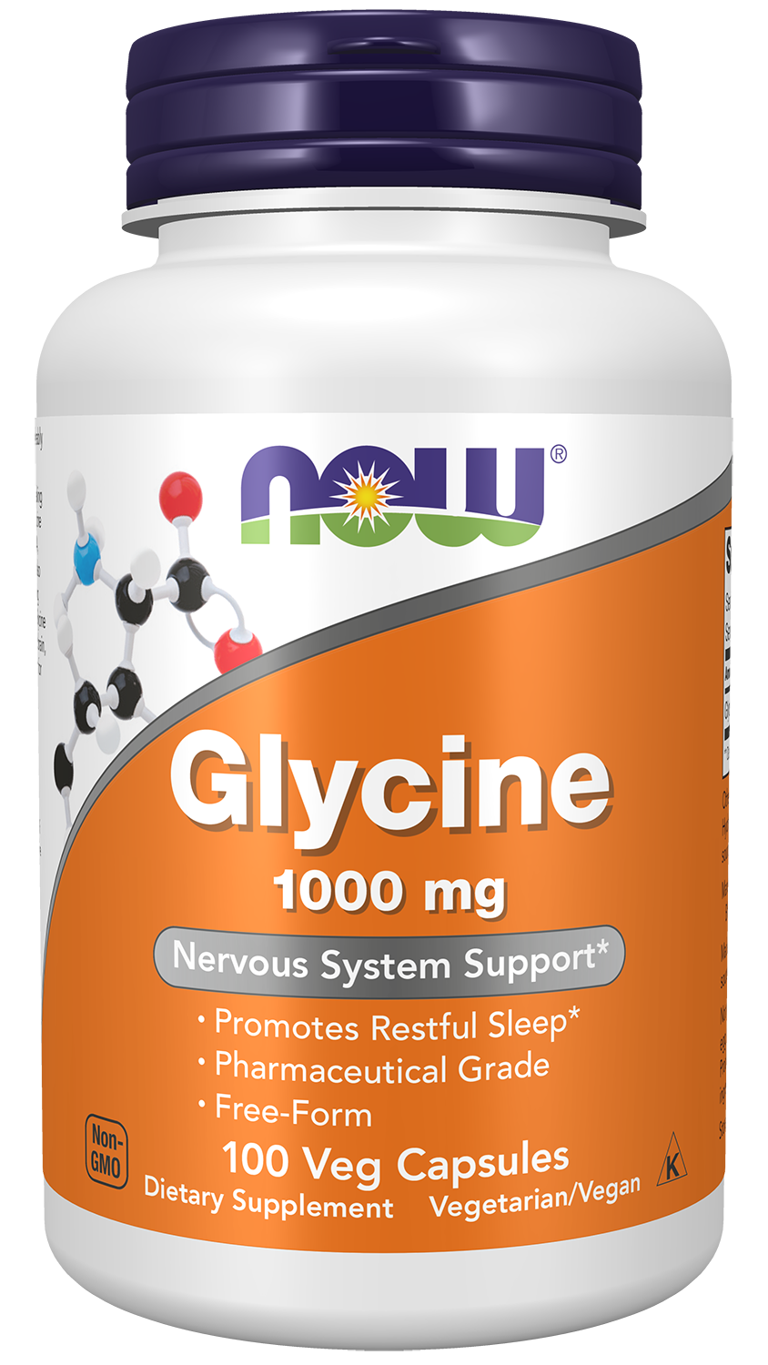 NOW Supplements, Glycine 1,000 mg, Free-Form, 100 Veg Caps — product image