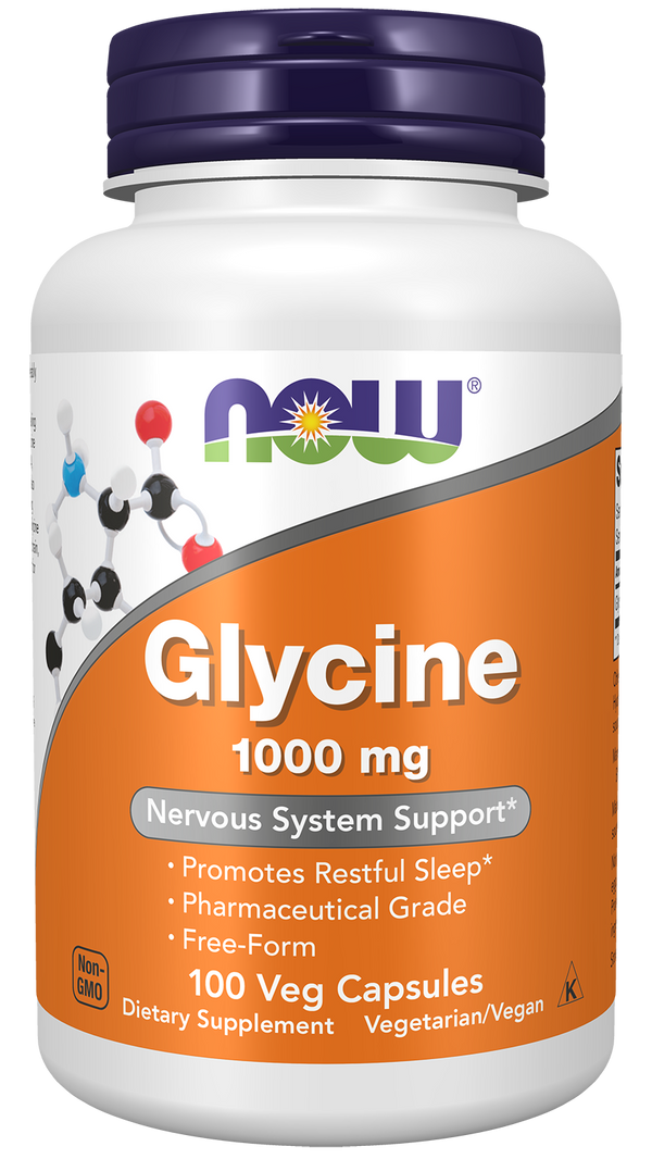 NOW Supplements, Glycine 1,000 mg, Free-Form, 100 Veg Caps — product image