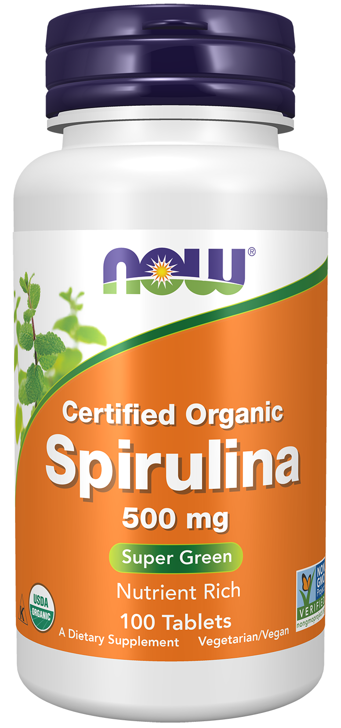 NOW Supplements, Organic Spirulina 500 mg, 100 Tabs — product image