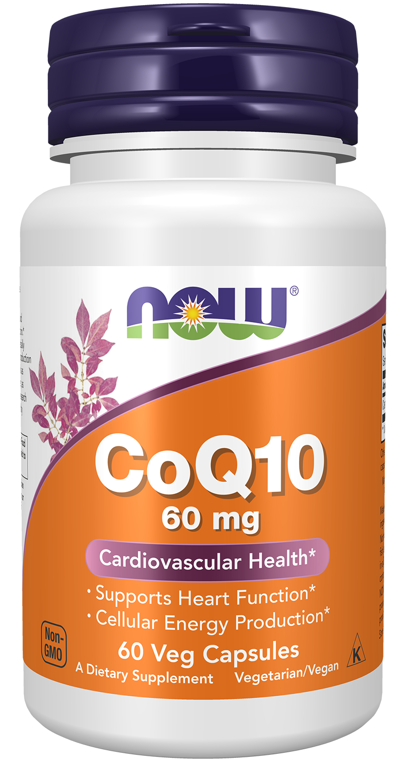 NOW Supplements, CoQ10 60 mg, Pharmaceutical Grade, 60 Veg Caps — product image