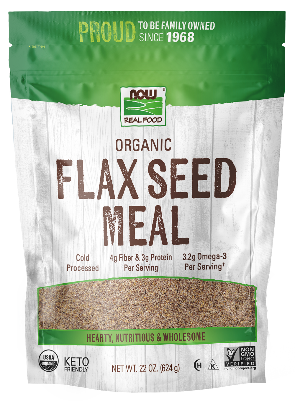 NOW Foods, Organic Flax Seed Meal, Source of Fiber, Cold-Processed, 22 oz — product image