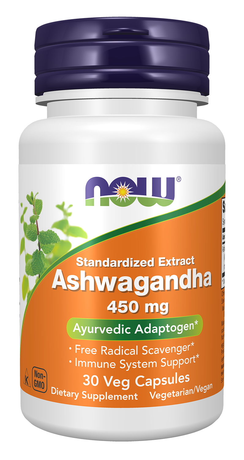 NOW Supplements, Ashwagandha 450 mg (Standardized Extract), 30 Veg Caps — product image
