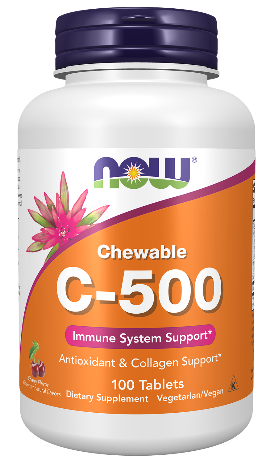 NOW Supplements, Vitamin C-500, Cherry Flavor, 100 Chewable Lozenges — product image