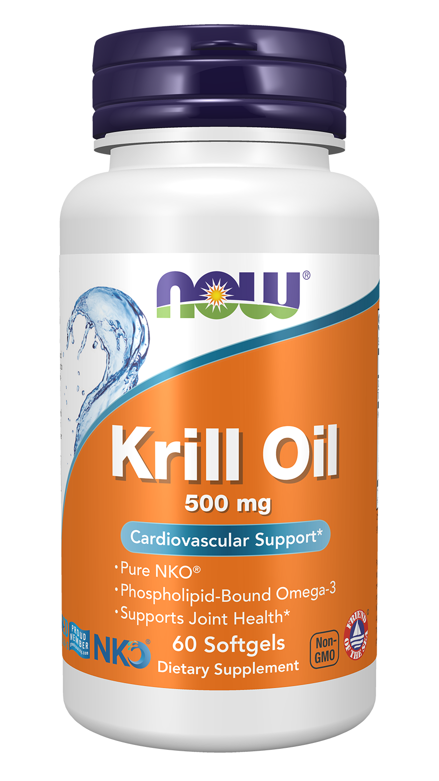 NOW Supplements, Krill Oil 500 mg, Phospholipid-Bound Omega-3, 60 Softgels — product image