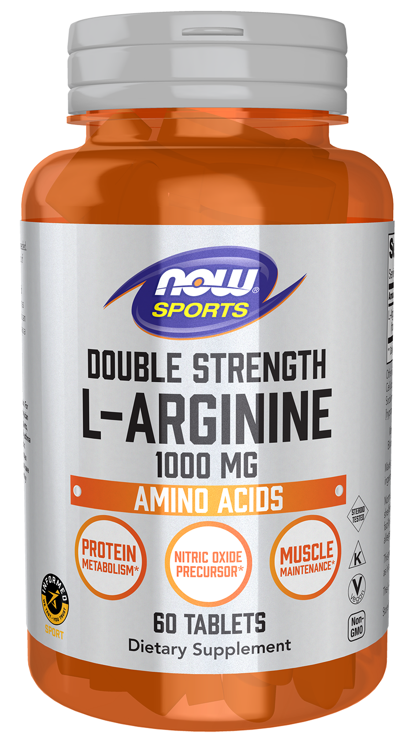 NOW Sports, L-Arginine 1,000mg, Double Strength, N.O. Precursor*,  60 Tabs — product image