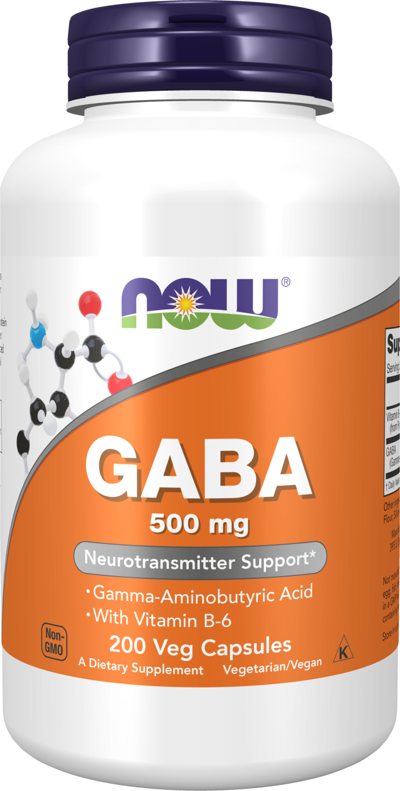 NOW Supplements, GABA 500 mg + B-6, Cognitive Support*, 200 Veg Caps — product image