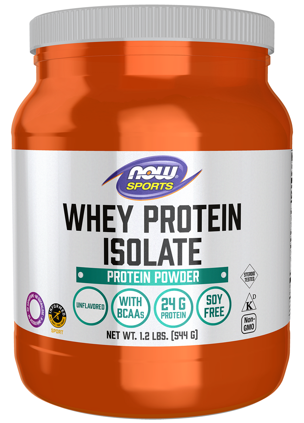NOW Sports, Whey Protein Isolate 24 g With BCAAs, Unflavored Powder, 1.2 lb — product image