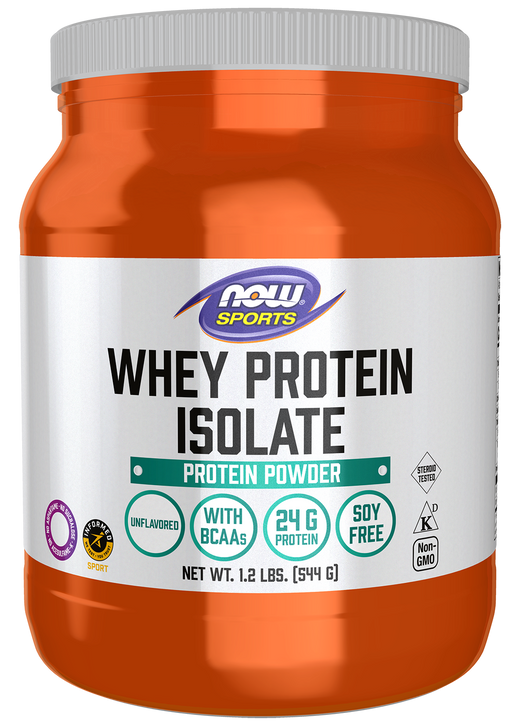 NOW Sports, Whey Protein Isolate 24 g With BCAAs, Unflavored Powder, 1.2 lb