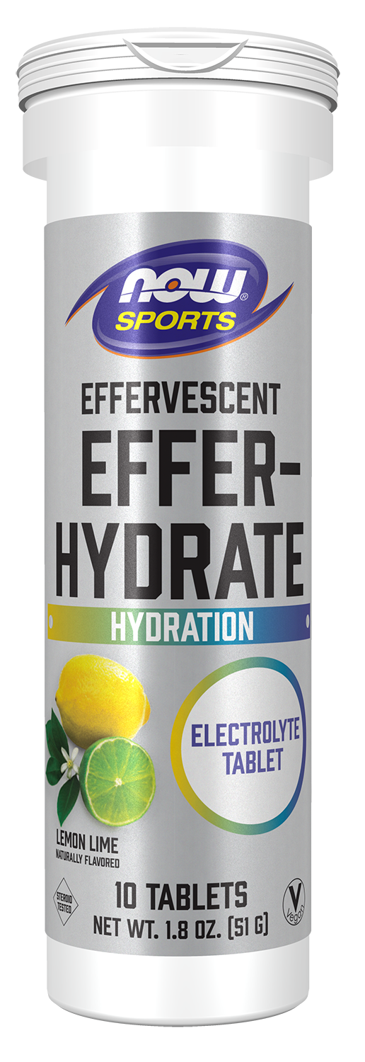 NOW Sports, Effervescent Effer-Hydrate, Electrolytes, Lemon Lime, 10 Tabs — product image