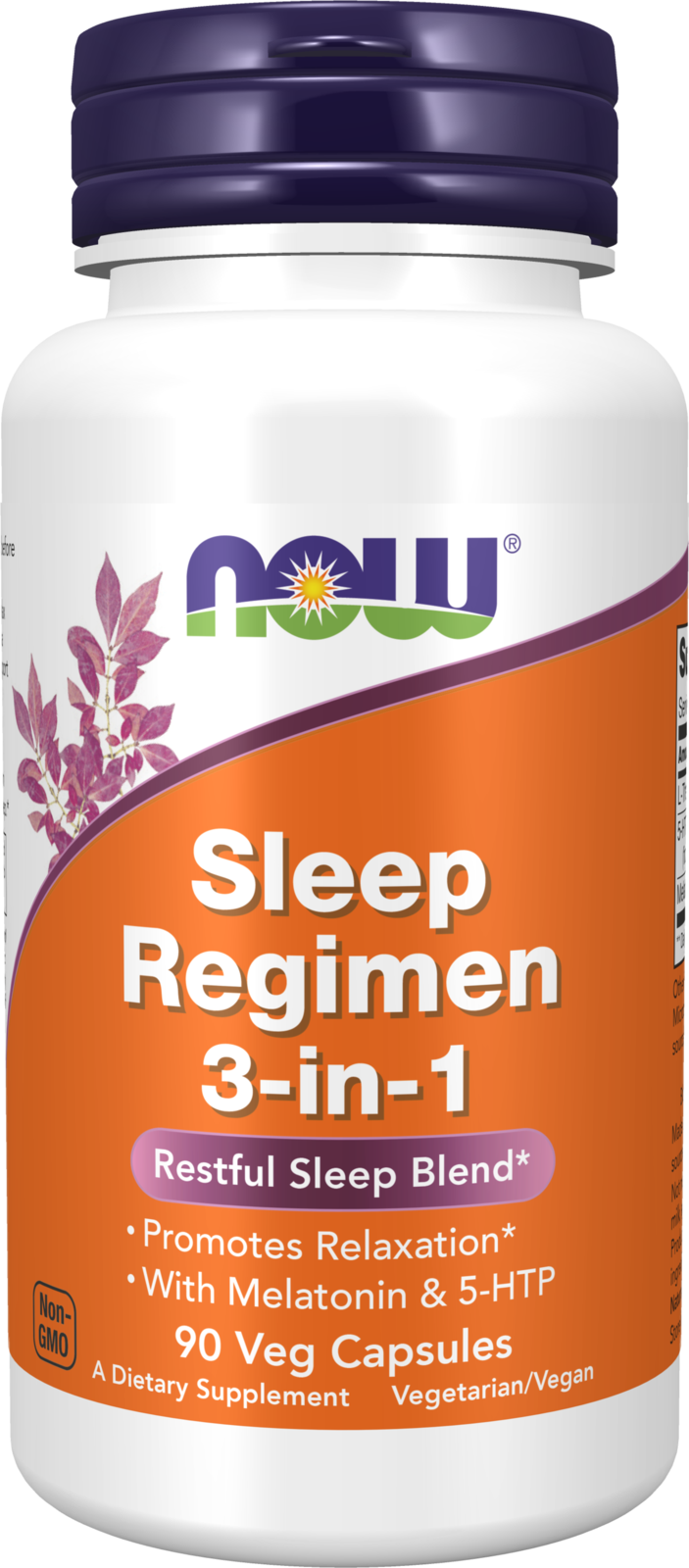 NOW Supplements, Sleep Regimen 3-In-1, Melatonin, L-Theanine, 90 Veg Caps — product image