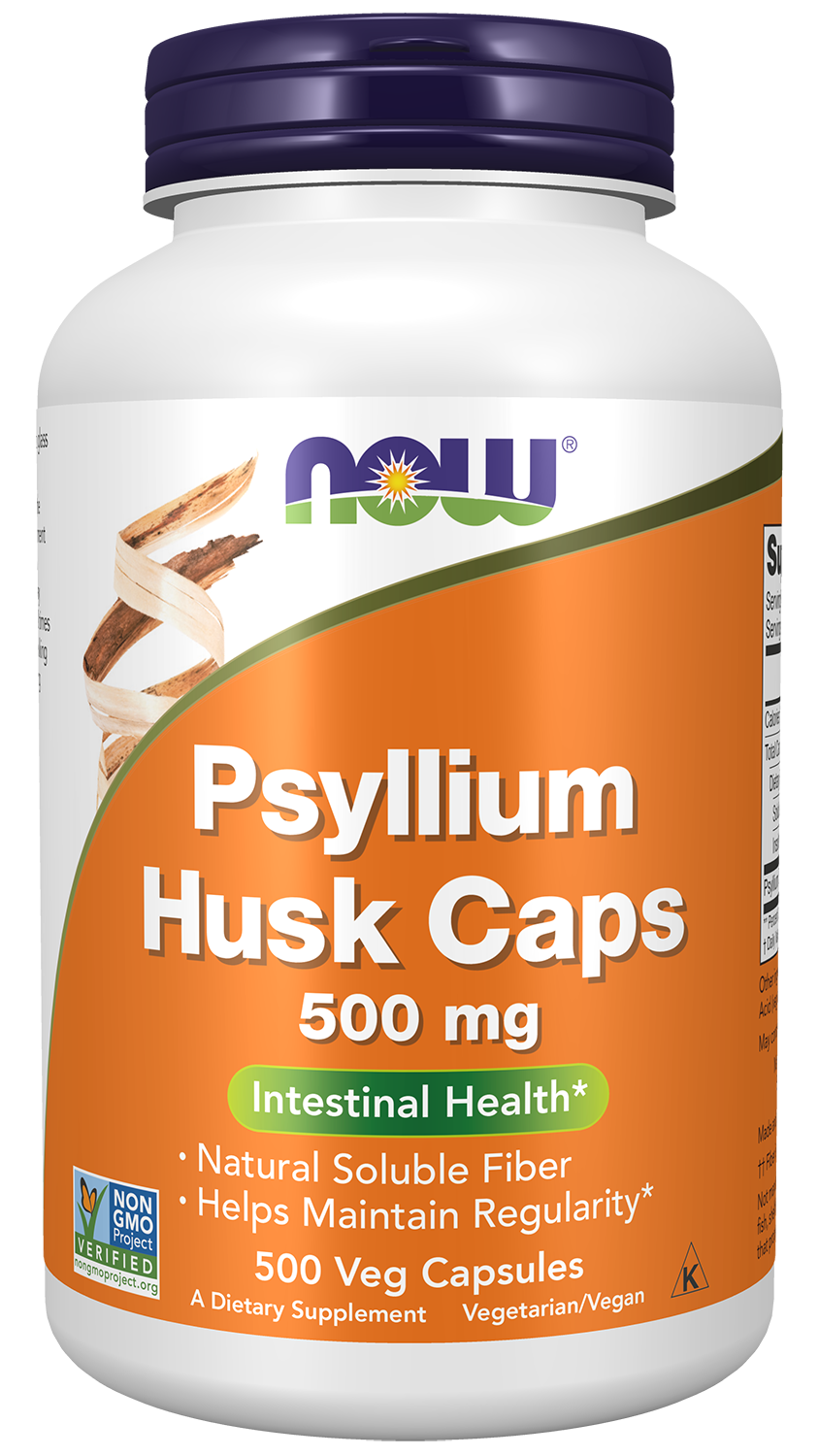 NOW Supplements, Psyllium Husk Caps 500mg, Intestinal Health*, 500 Veg Caps — product image