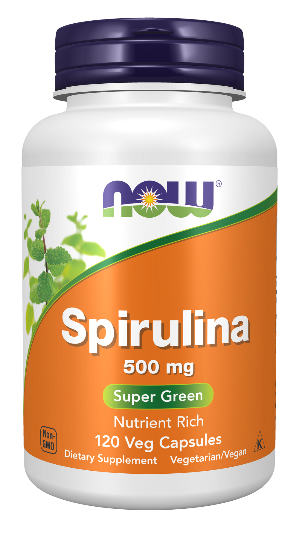 NOW Supplements, Spirulina 500 mg Super Green, 120 Veg Caps — product image