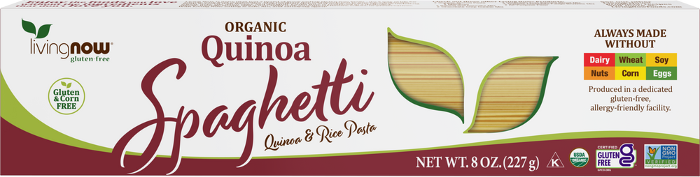 NOW Foods, Organic Quinoa Spaghetti, Gluten-Free, Quinoa Rice Pasta, 8 oz — product image