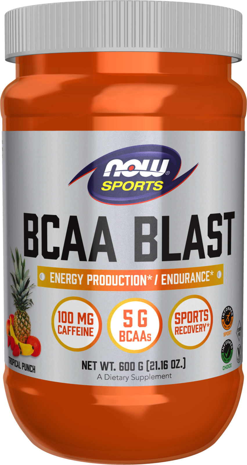 NOW Sports, BCAA Blast Powder, 5g, 100 mg Caffeine, Tropical Punch, 600 g — product image