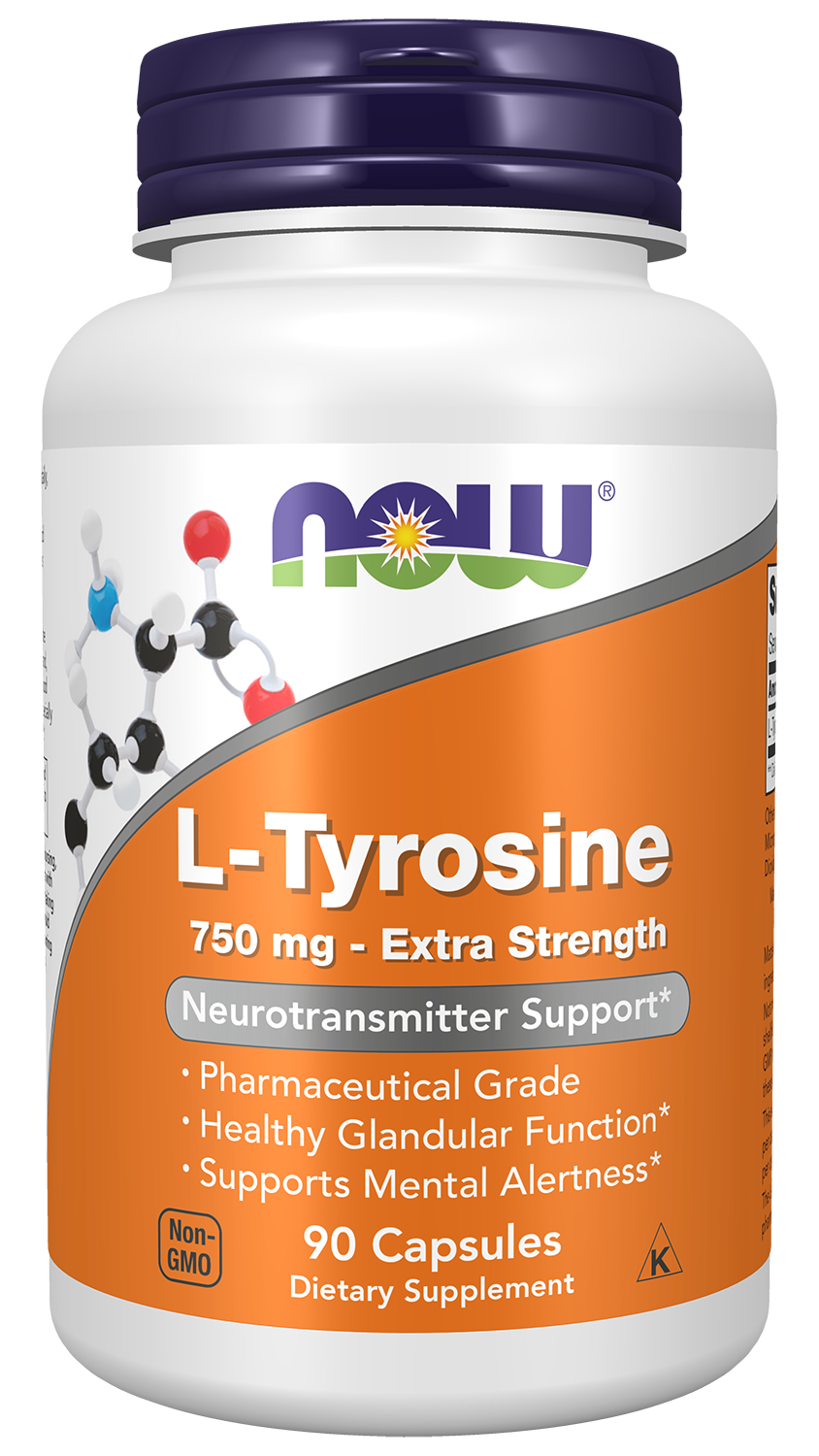 NOW Supplements, L-Tyrosine 750 mg, Supports Mental Alertness*, 90 Veg Caps — product image