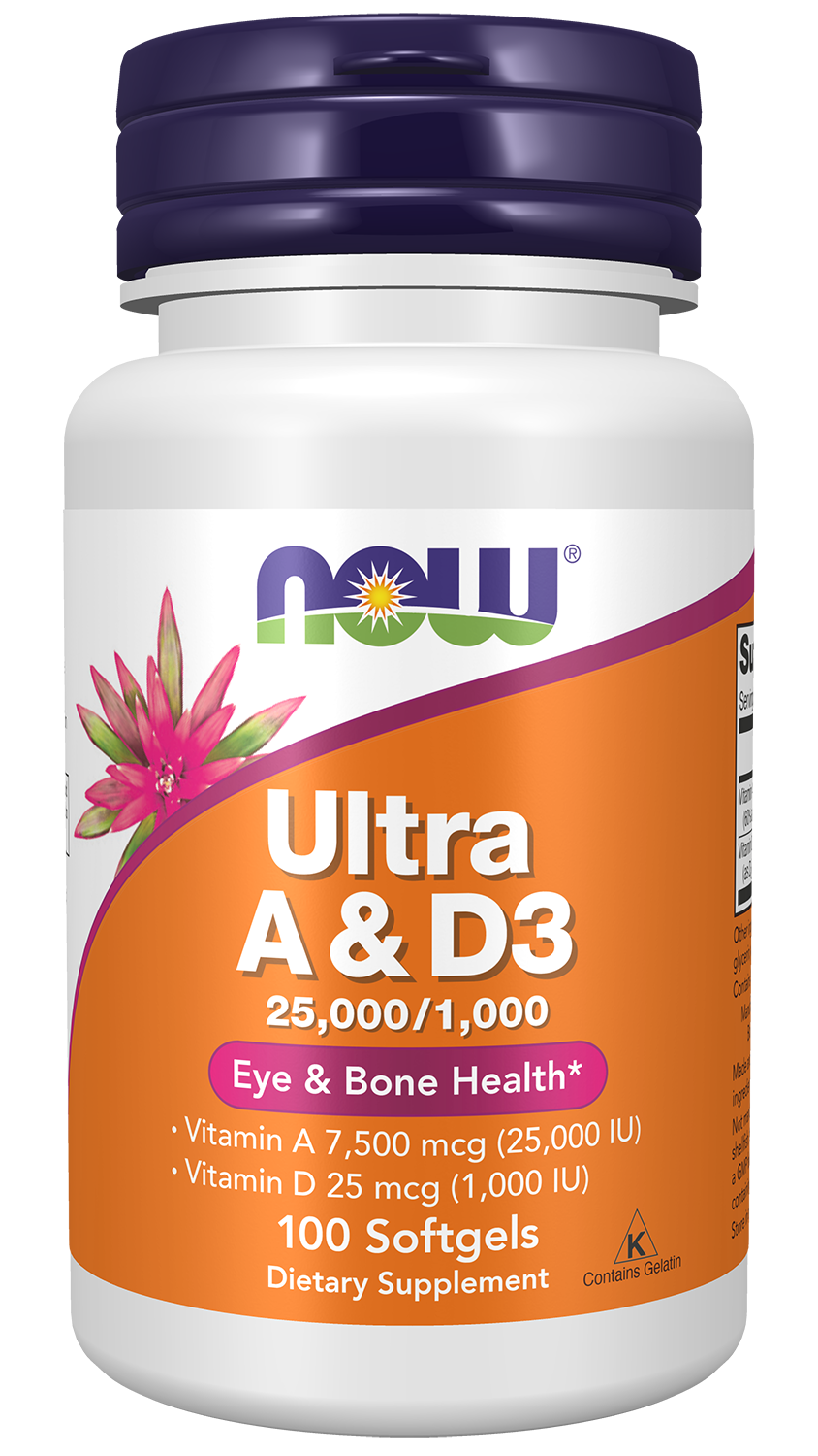 NOW Supplements, Vitamin A & D3 25,000/1,000 IU, Eye Health*, 100 Softgels — product image