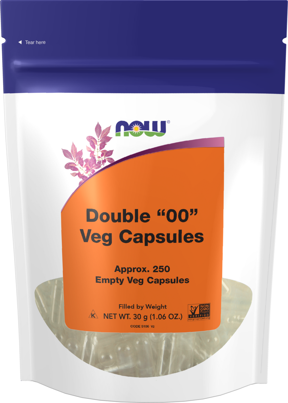 NOW Supplements, Empty Vegetarian Caps, Double "00", 250 Veg Caps — product image