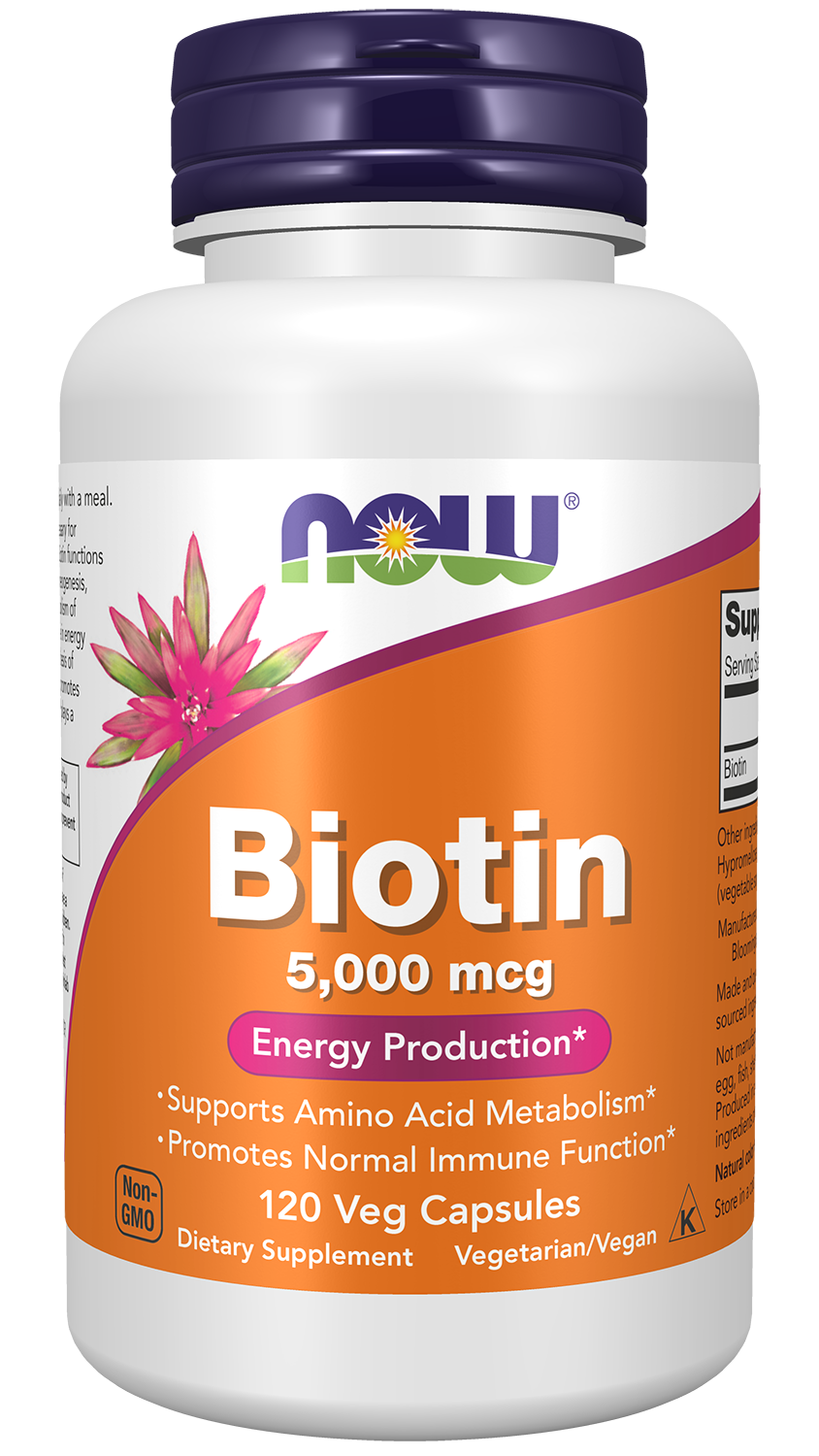NOW Supplements, Biotin 5,000 mcg, Amino Acid Metabolism*, 120 Veg Caps — product image