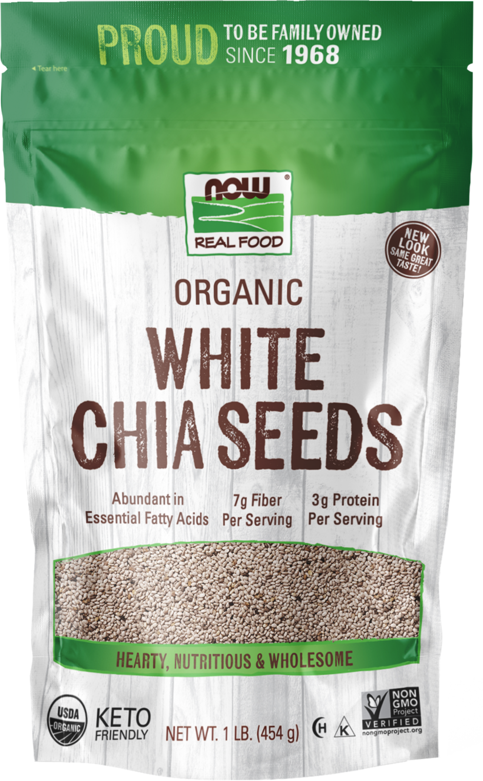 NOW Foods, Organic White Chia Seeds, with Essential Fatty Acids, 1 lb — product image