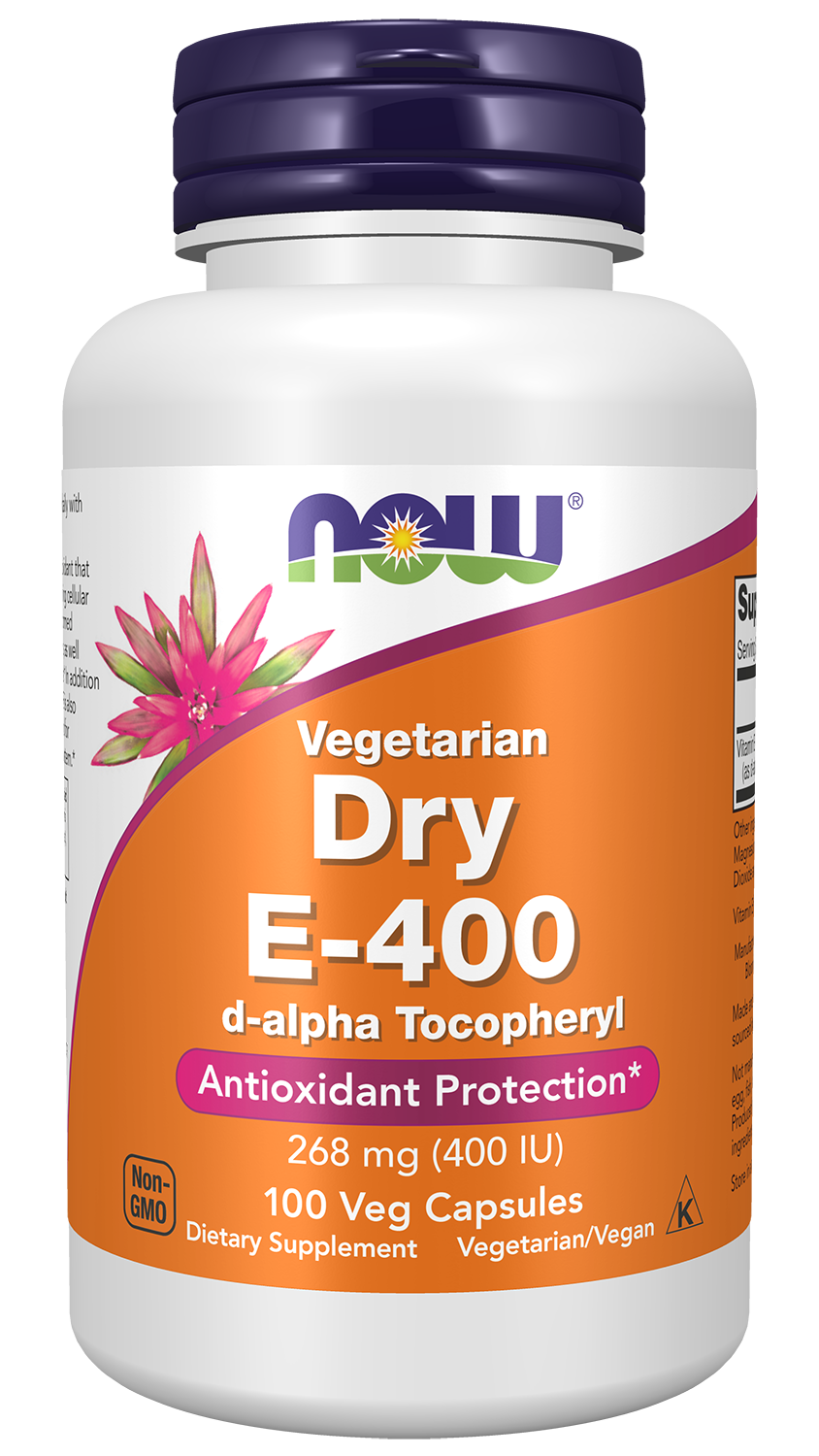 NOW Supplements, Vitamin E-400 IU D-Alpha Tocopheryl, Dry, 100 Veg Caps — product image