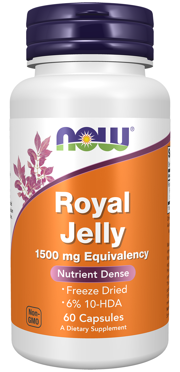 NOW Supplements, Royal Jelly 1500 mg with 10-HDA (Hydroxy-D-Decenoic Acid), 60 Veg Capsules — product image