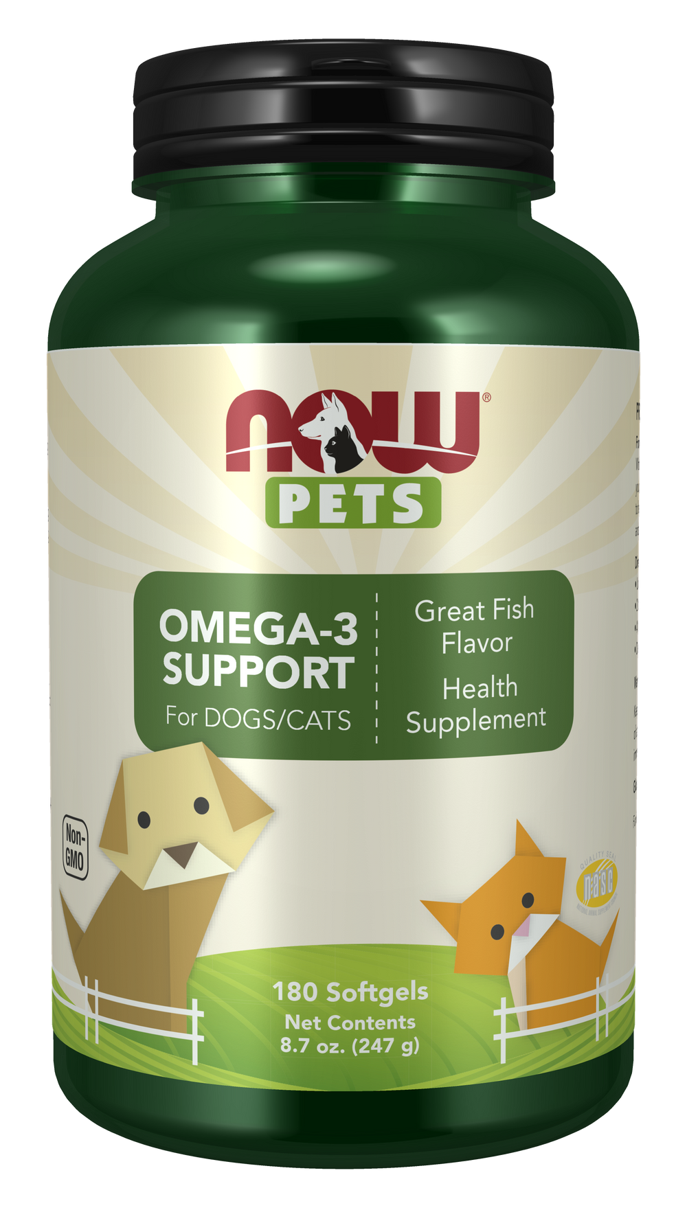NOW Pet Health, Omega 3 Supplement, For Cats & Dogs, 180 Softgels — product image