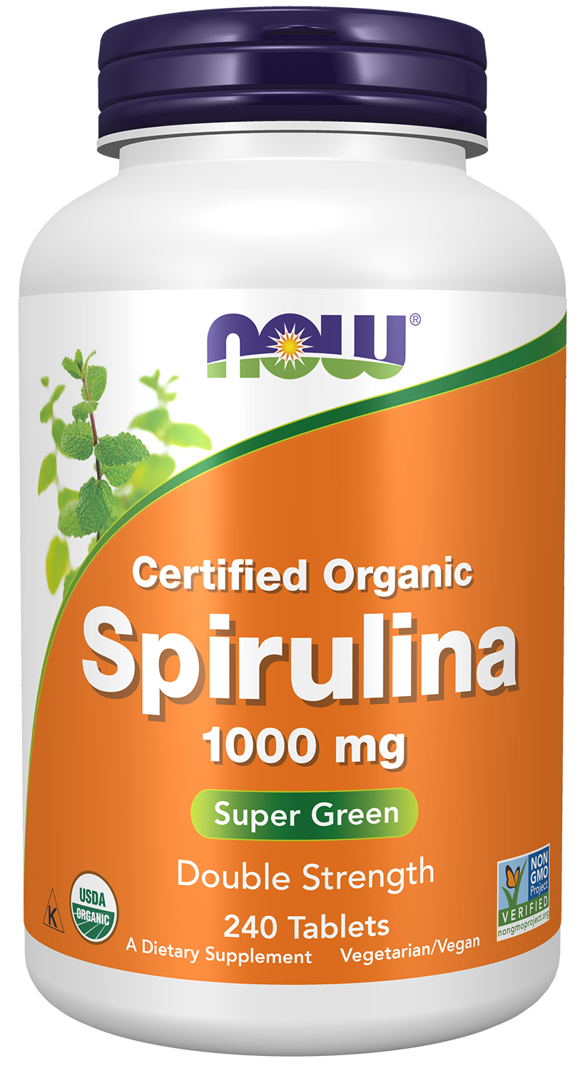 NOW Supplements, Organic, Spirulina 1,000 mg, Double Strength, 240 Tabs — product image
