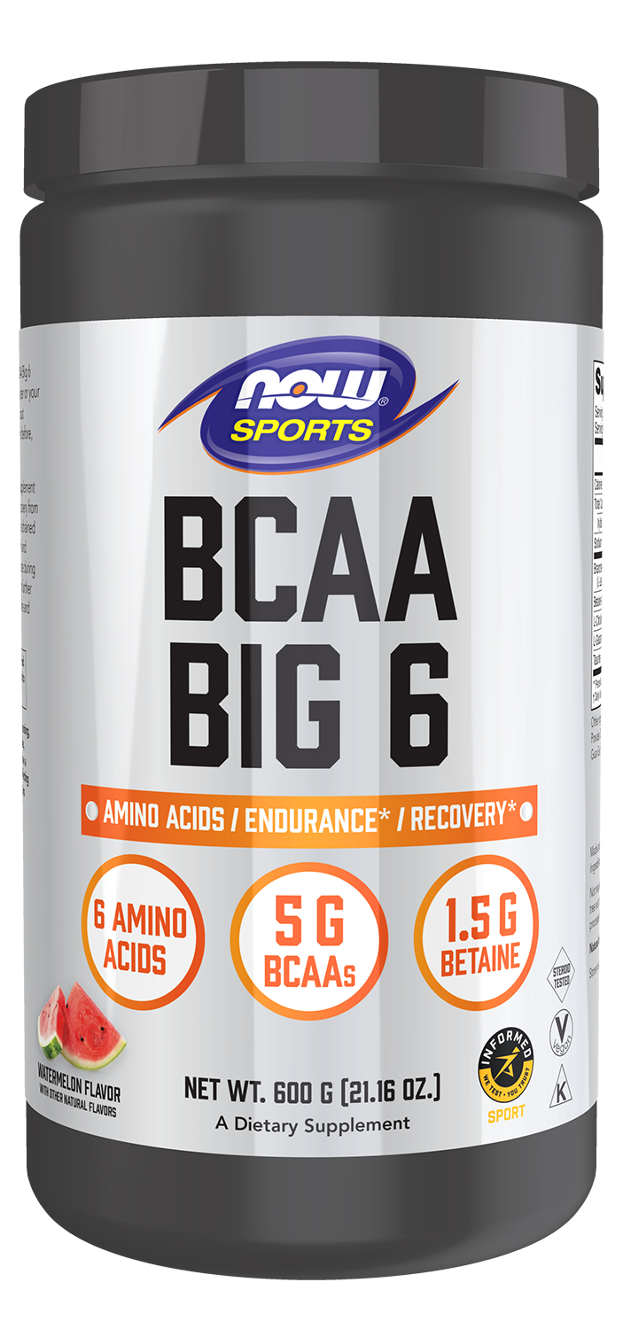 NOW Sports, BCAAs Big 6, Recovery Powder *, Watermelon Flavor, 600 g — product image