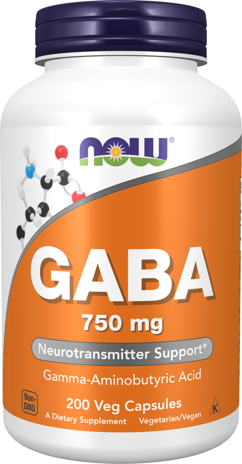 NOW Supplements, GABA 750mg, Cognitive Support*, 200 Veg Caps — product image