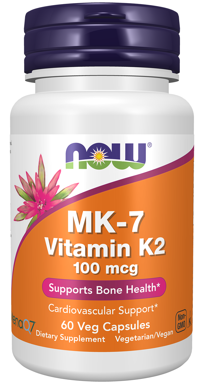 NOW Supplements, MK-7 Vitamin K-2 100 mcg, 60 Veg Caps — product image