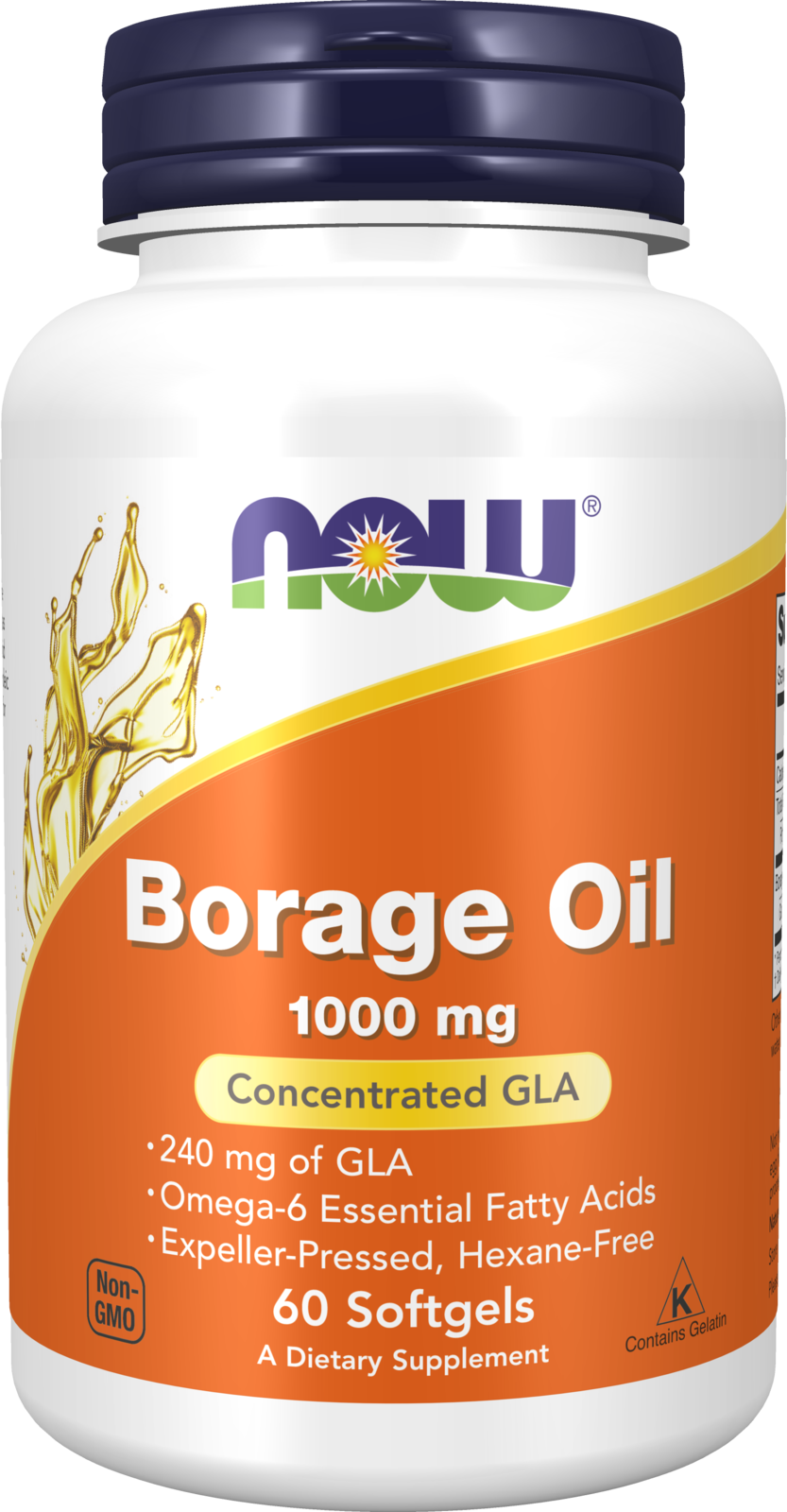 NOW Supplements, Borage Oil 1,000 mg with 240mg  GLA, 60 Softgels — product image