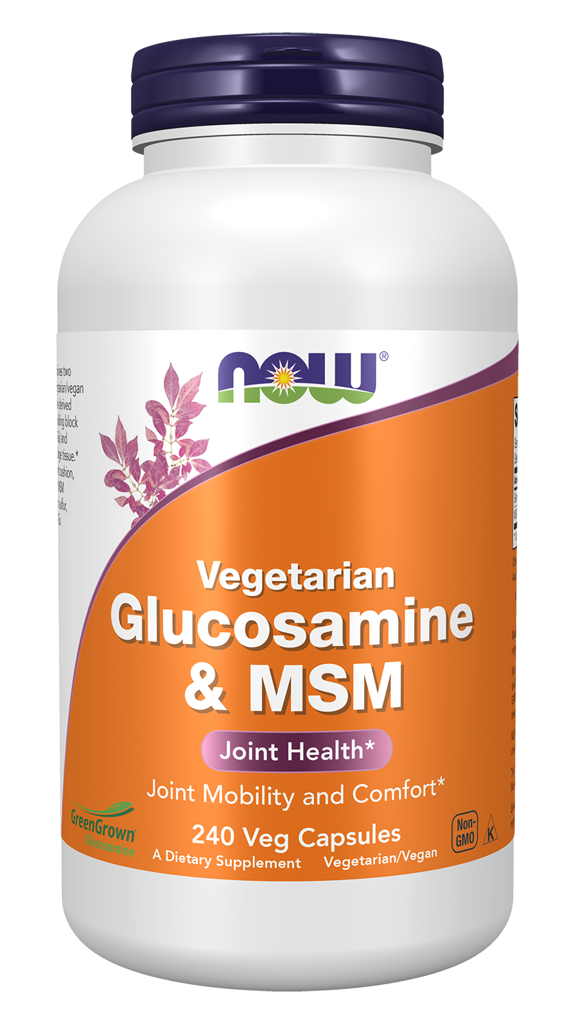 NOW Supplements, Vegetarian Glucosamine & MSM, w/ GreenGrown®, 240 Veg Caps — product image
