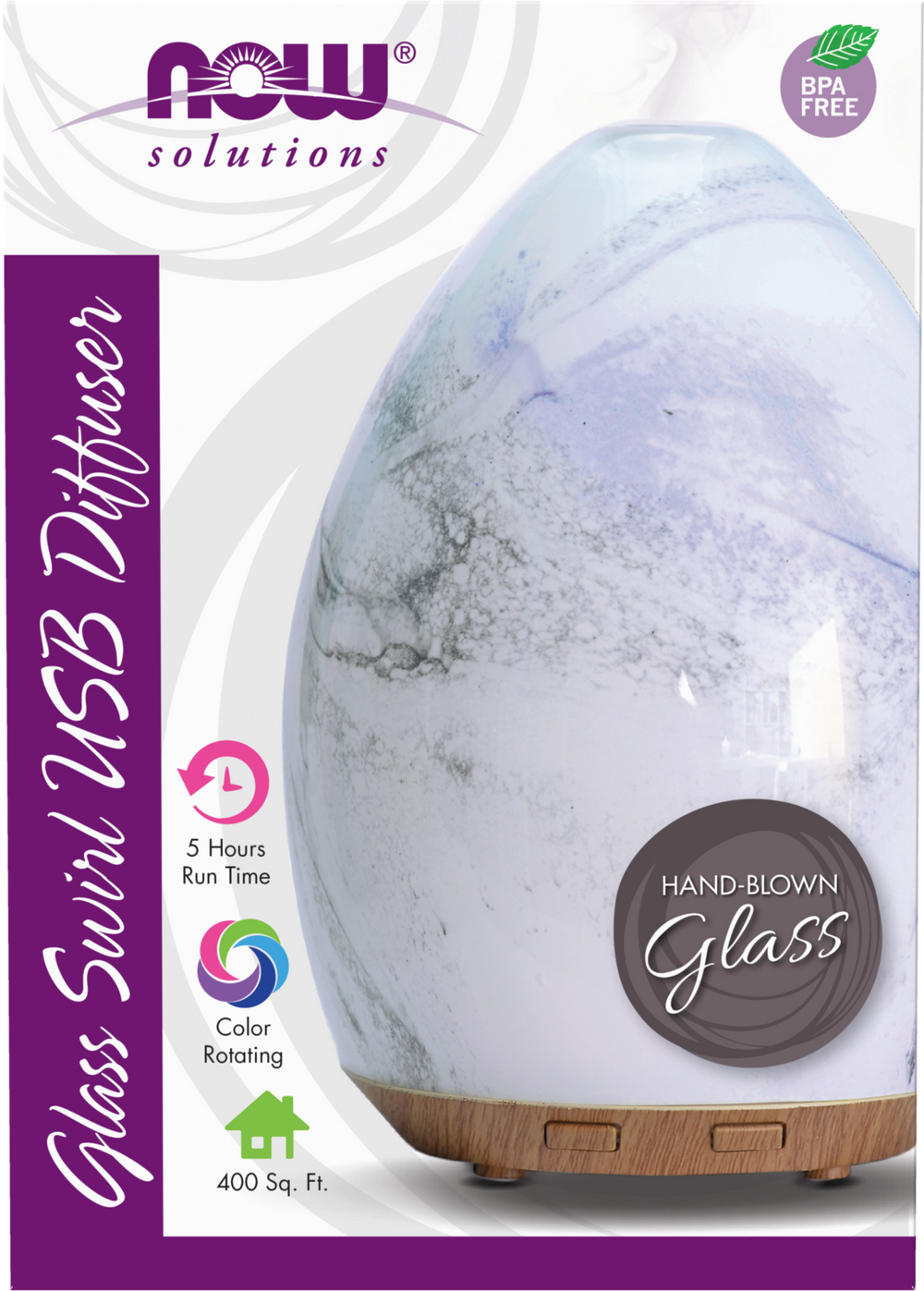 NOW Solutions, Ultrasonic USB Glass Swirl Aromatherapy Oil Diffuser — product image