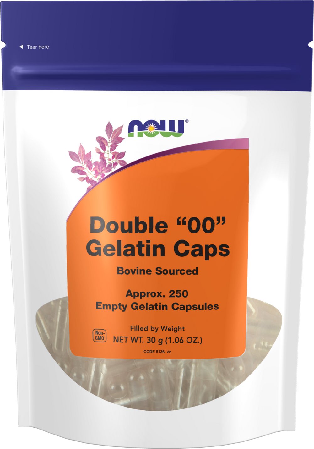 NOW Supplements, Empty Gelatin Caps, Double "00", Bovine, 250 Gel Caps — product image