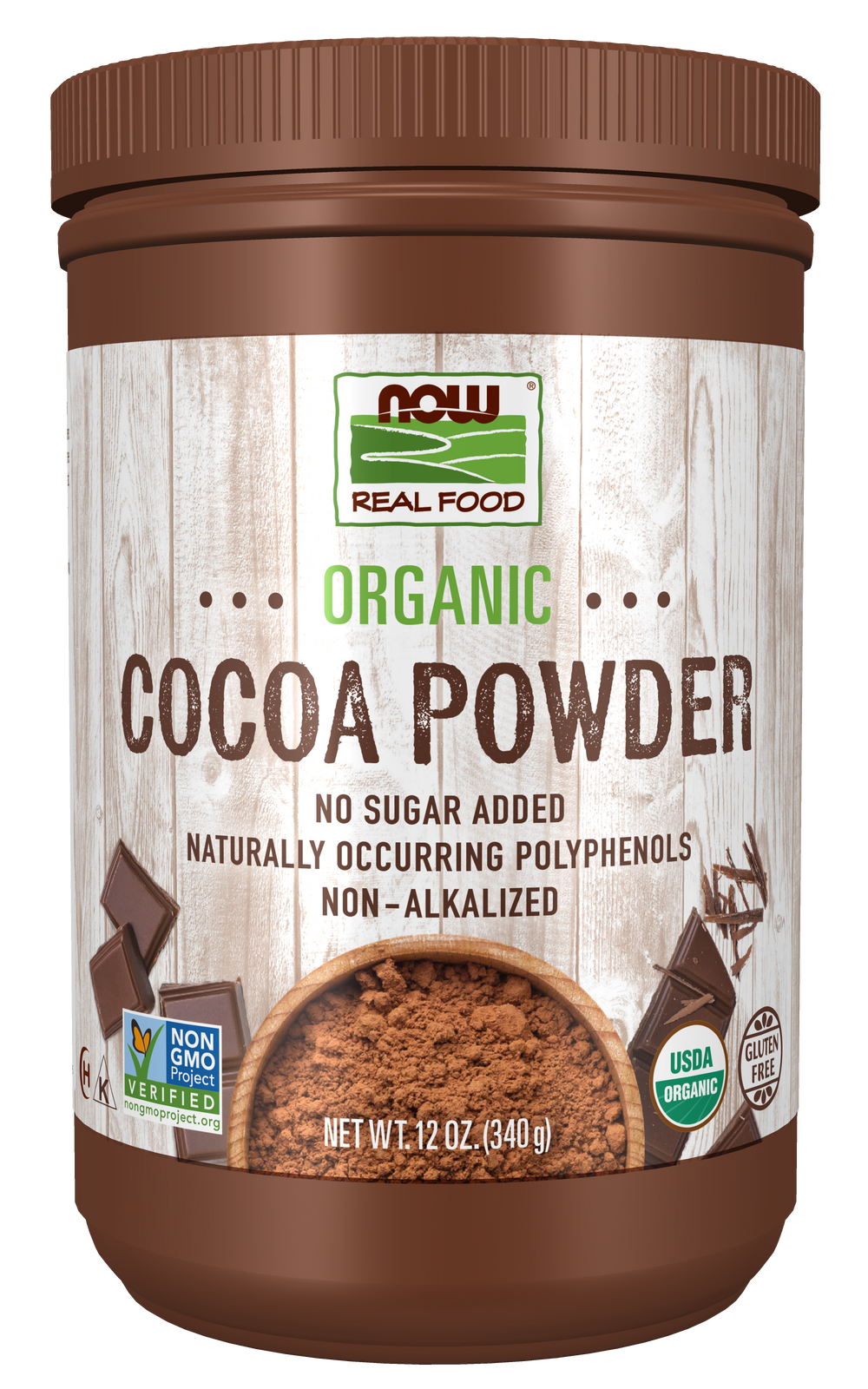 NOW Foods, Certified Organic Cocoa Powder, 12 oz — product image