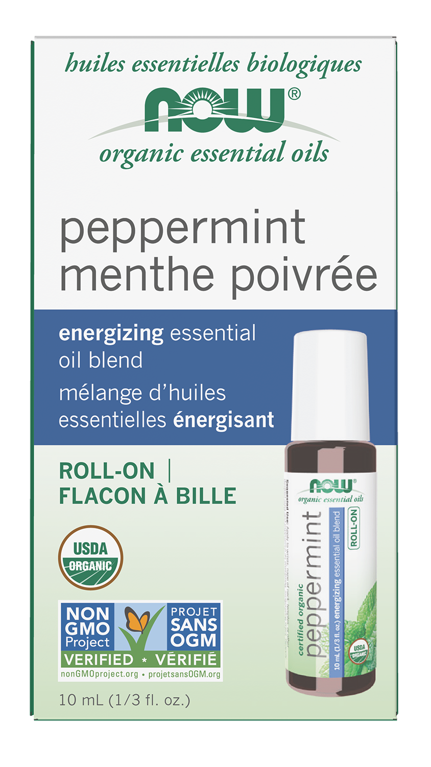 NOW Essential Oils, Organic Peppermint Energizing Roll-On, 10 mL — product image
