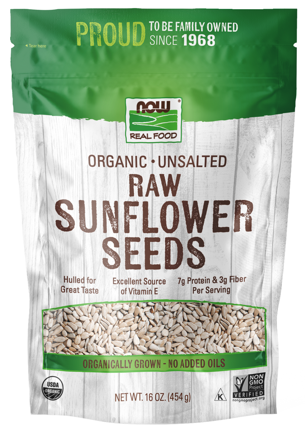 NOW Foods, Certified Organic Sunflower Seeds, Raw, Unsalted, 16 oz — product image